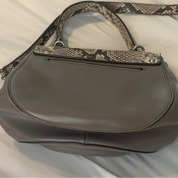 Michael Kors Snakeskin Crossbody Bag Women’s Half Moon Purple Top Handle Purse - Picture 13 of 16